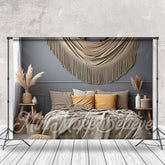 Aperturee - Grey Beige Modern Bedroon Photography Headboard Backdrop